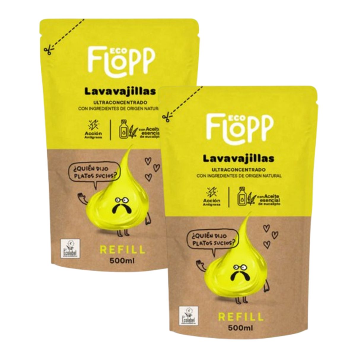 Pack 2 x Lavavajillas ECO ultra concentrado refill Flopp 500ml