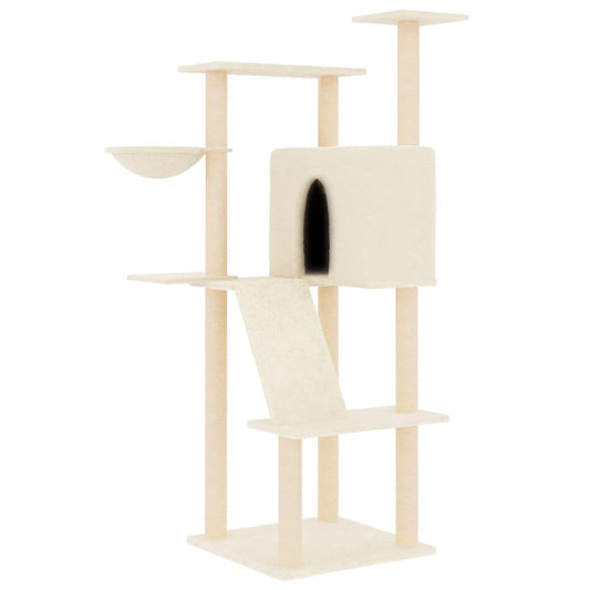 Rascador Para Gatos Con Postes De Sisal Color Crema 143 Cm_0
