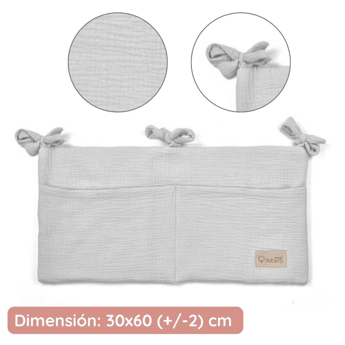 Organizador De Cuna Con Compartimentos Muselina Gris_3