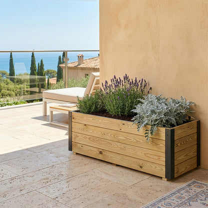 Jardinera Exterior De Madera Con Refuerzo De Aluminio Ghio Al Hortalia 110x45x40 Cm_1