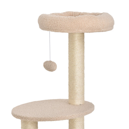 Pawhut Árbol Para Gatos Altura 148 Cm Con Postes De Sisal Y 3 Plataformas Beige_3