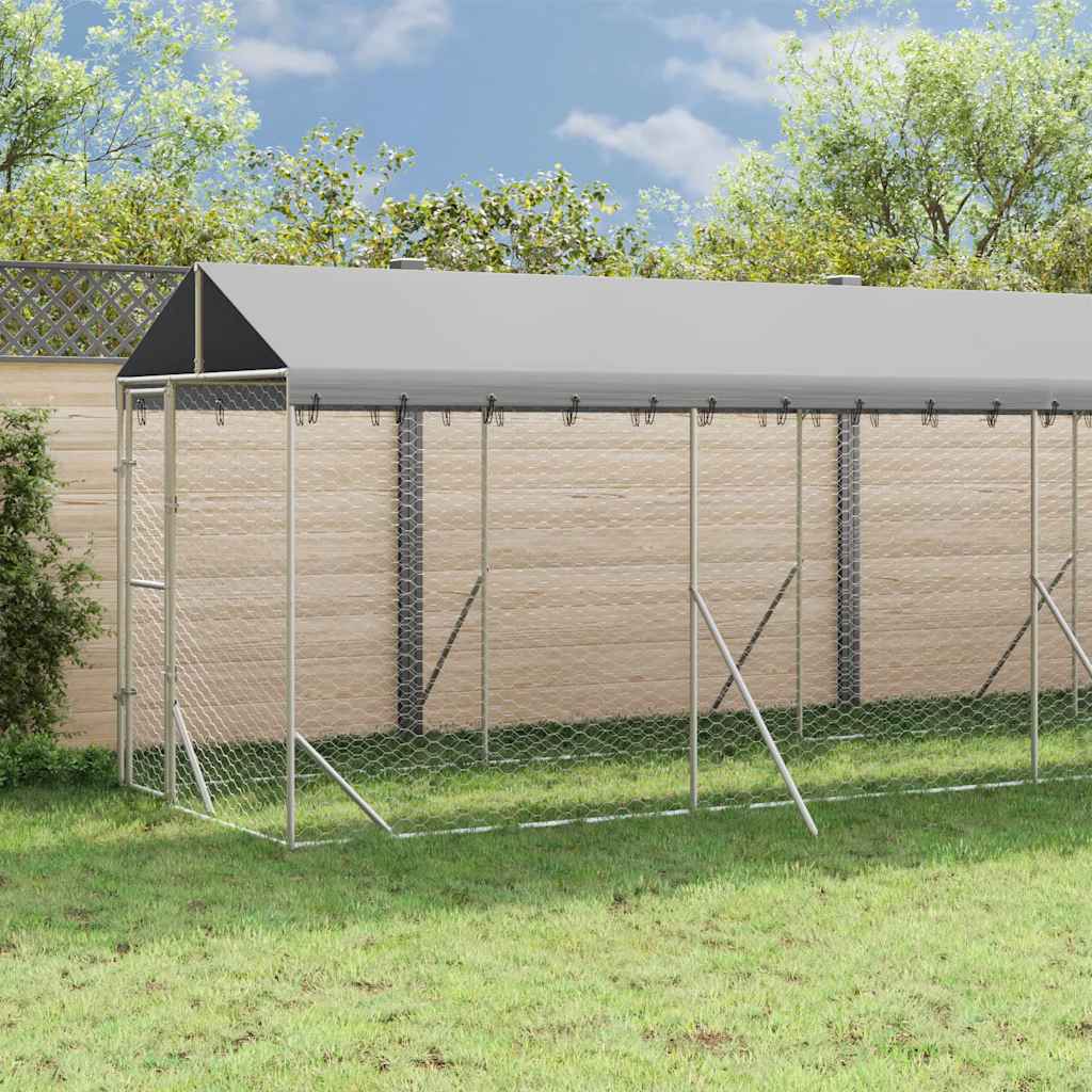 Perrera De Exterior Con Toldo Acero Galvanizado Plata 2x14x2,5m_1
