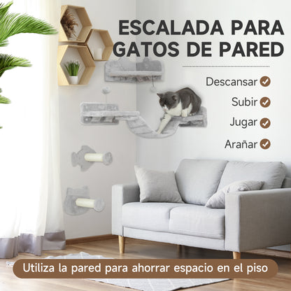 Pawhut Juego De Pared De Escalada Para Gatos De 4 Piezas Con Plataformas Gris_3