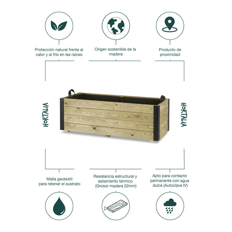 Jardinera Exterior De Madera Con Refuerzo De Aluminio Ghio Al Hortalia 110x45x40 Cm_4