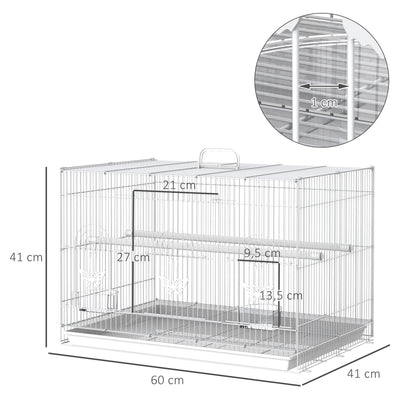 Pawhut Jaula Para Pájaros De Metal 60x41x41 Cm Con Comederos Y 2 Perchas Blanco_2