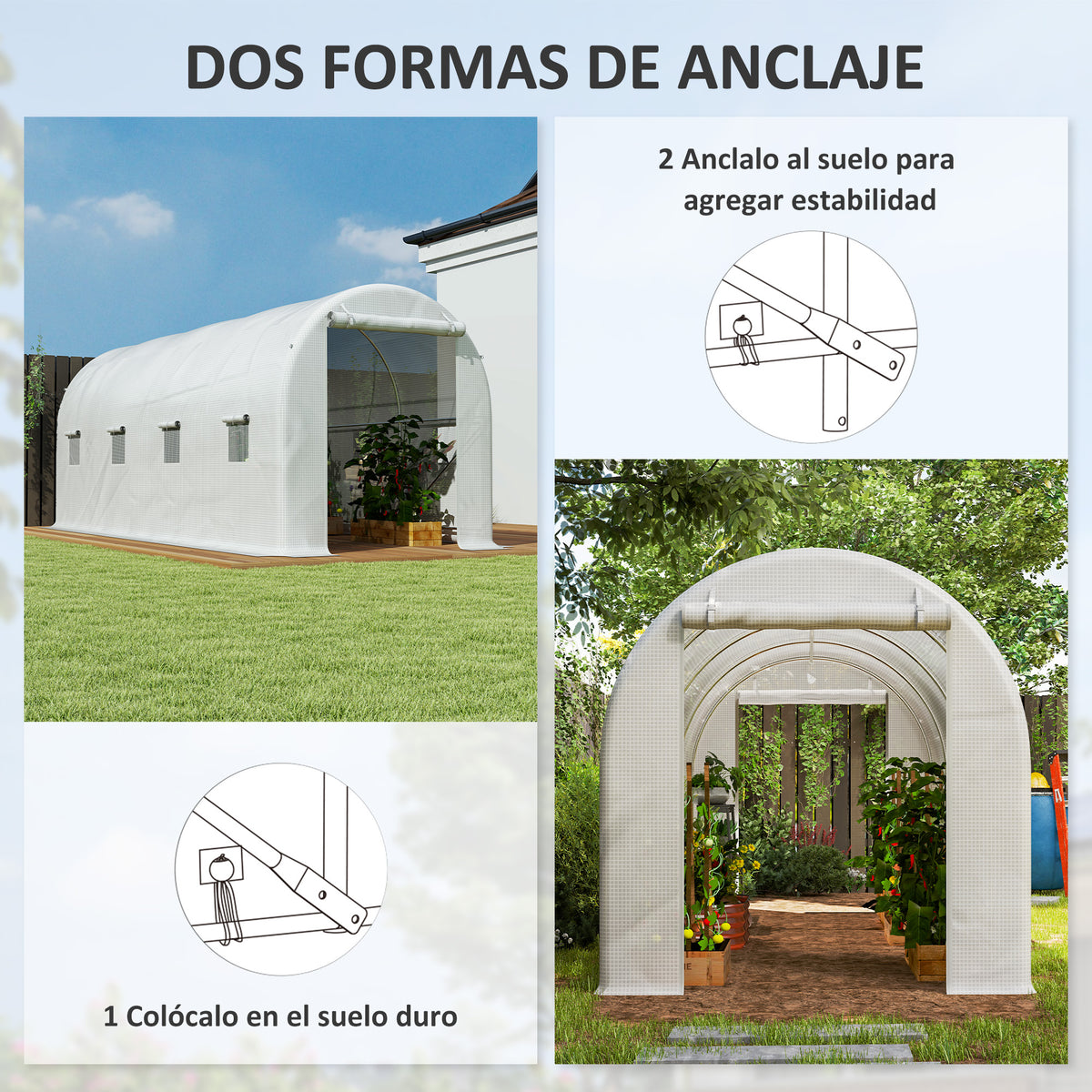 Invernadero De Túnel Outsunny Pe, Metal Blanco 500x200x205 Cm_5