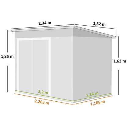 Outsunny Caseta De Jardín Exterior 2,7 M² 234x132x185 Cm Triple Puerta Gris_2
