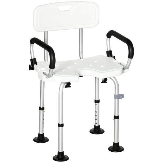 Silla Para Ducha Homcom Aleación De Aluminio, Hdpe, Eva, Tpr Blanco 54x52x82 Cm_0
