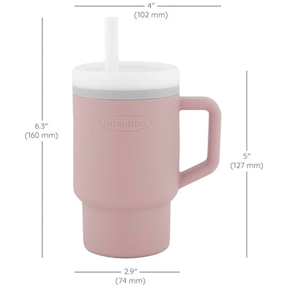 Infantino Mi Primer Vaso, Pajita Resistente Y Asa Para Niños Pequeños, Fácil De Limpiar, 250ml, Pastel Rosa_2