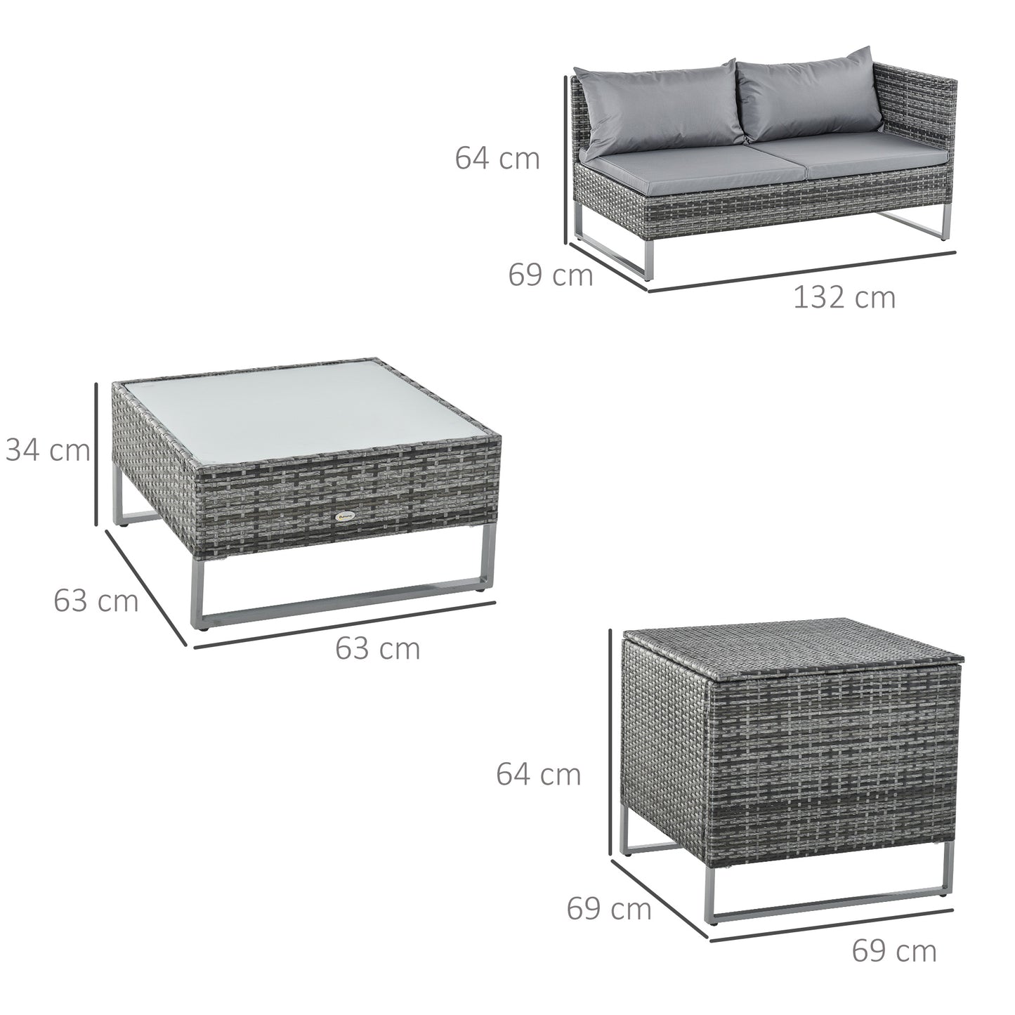 Outsunny Set Muebles De Jardín 4 Piezas De Ratán 2 Sofá Doble 2 Mesa Gran_2