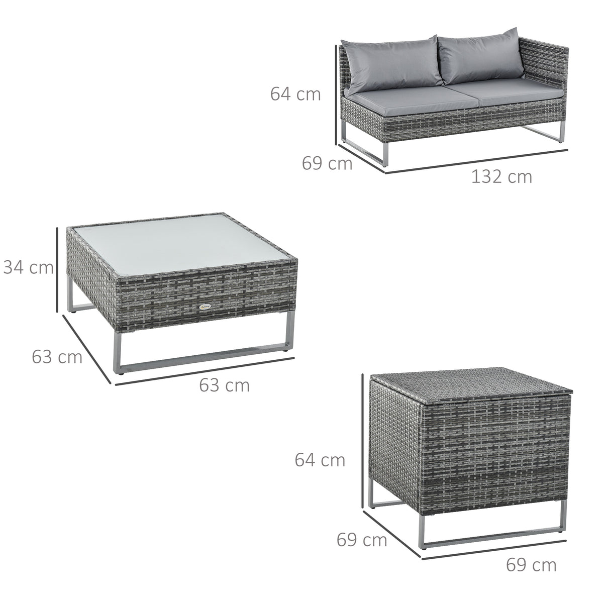 Outsunny Set Muebles De Jardín 4 Piezas De Ratán 2 Sofá Doble 2 Mesa Gran_2