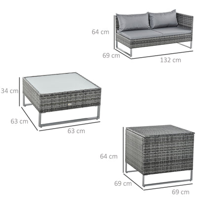 Outsunny Set Muebles De Jardín 4 Piezas De Ratán 2 Sofá Doble 2 Mesa Gran_2