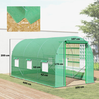 Outsunny Invernadero Túnel 400x200x200cm Con 6 Ventanas Cultivo Plantas Verde_2