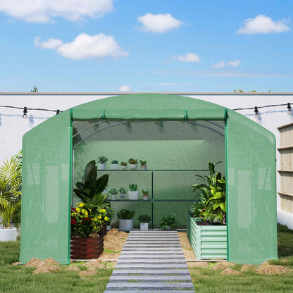 Outsunny Invernadero De Túnel 4x3x2 M Con 6 Ventanas 3 Puertas Enrollables Verde_3