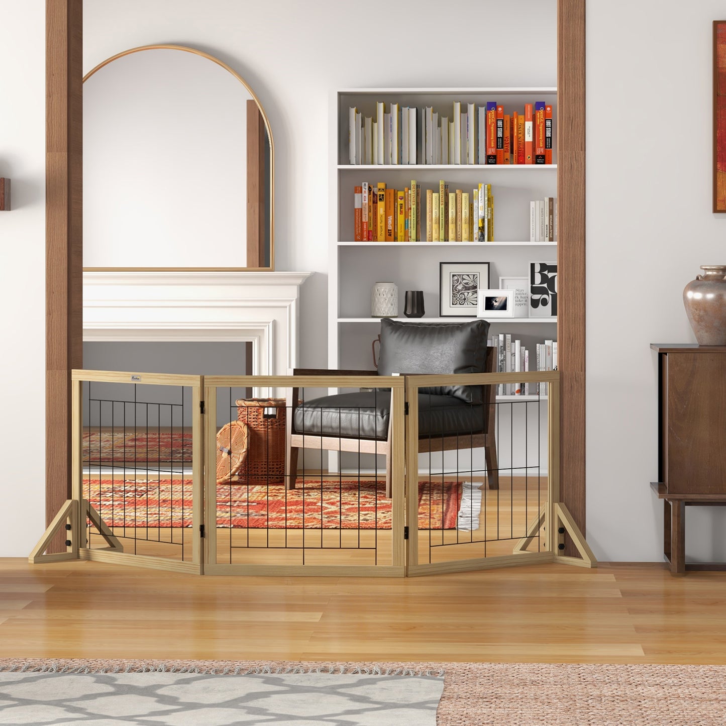 Pawhut Barrera Para Perros Plegable De 3 Paneles 210x44x70 Cm Madera Natural_1