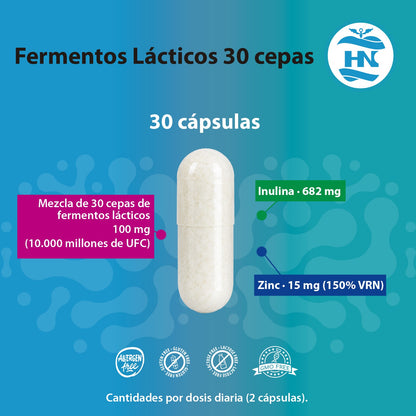 Probióticos Y Prebióticos Intestinales Con Zinc Pack 2 X 30 Cápsulas (60 Cápsulas) - 30 Cepas Bacterianas Hn_1