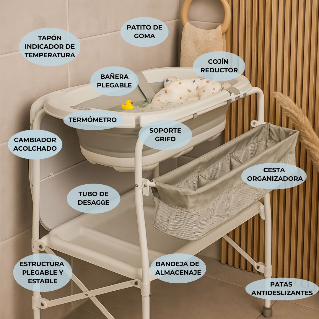 Bathby | Bañera Bebé 5 En 1 Plegable Con Soporte, Cojín Antideslizante, Cambiador (gris Pro)_3