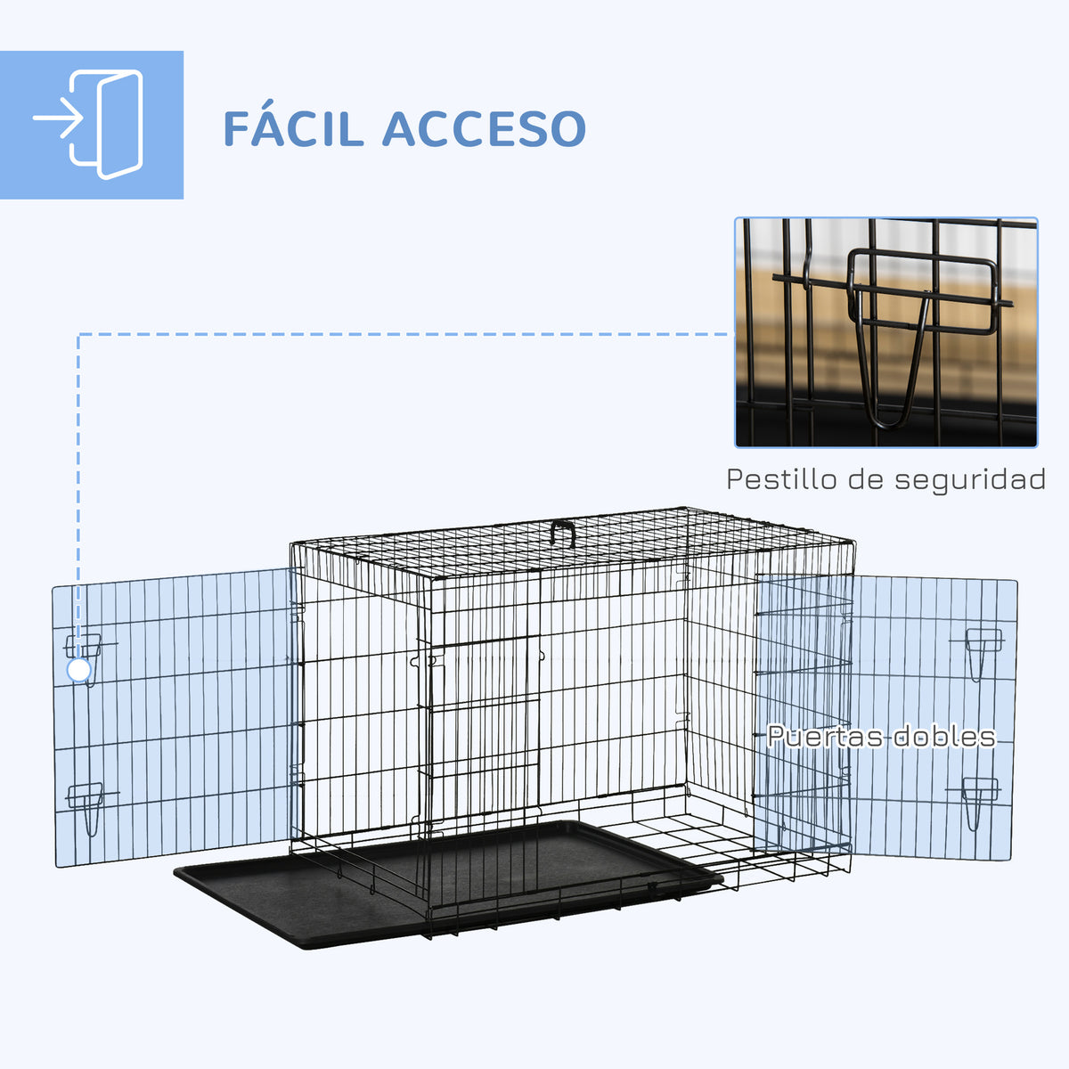 Pawhut Transportín Jaula De Transporte De Metal Para Perro 106x71,5x76 Cm Negro_5