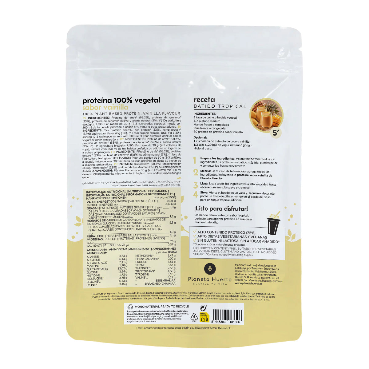 Proteína vegetal Eco 75% vainilla Planeta Huerto 1Kg