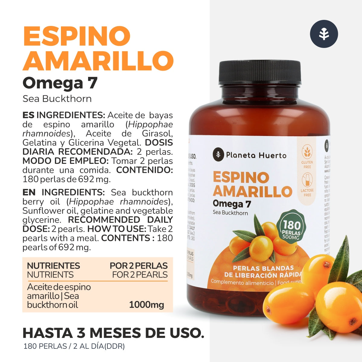 FBA Omega 7 Espino Amarillo Planeta Huerto 180 Perlas