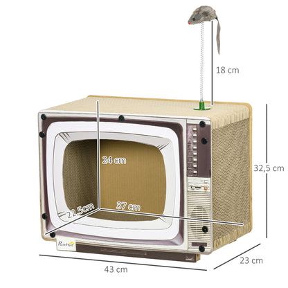 Pawhut Rascador De Cartón Para Gatos En Forma De Televisor 43x23x32,5 Cm Arena_2