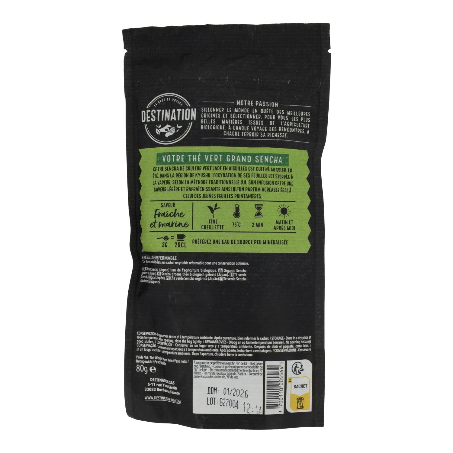 Té verde sencha Japón BIO Destination 80 g