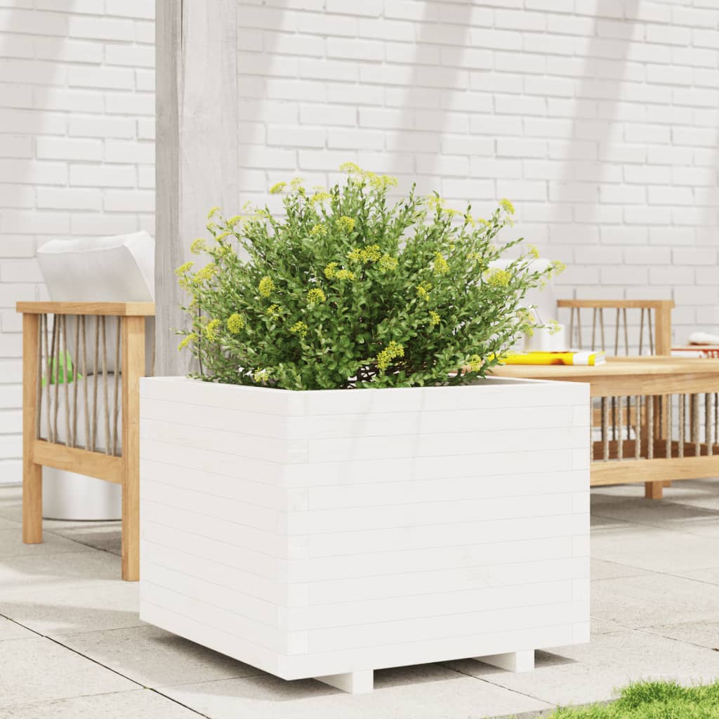Jardinera Madera Maciza De Pino Blanco 60x60x49,5 Cm_2