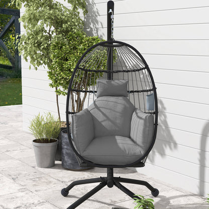 Outsunny Silla Colgante Huevo Con Soporte Cesta Plegable Cojín Carga 120kg Gris_1