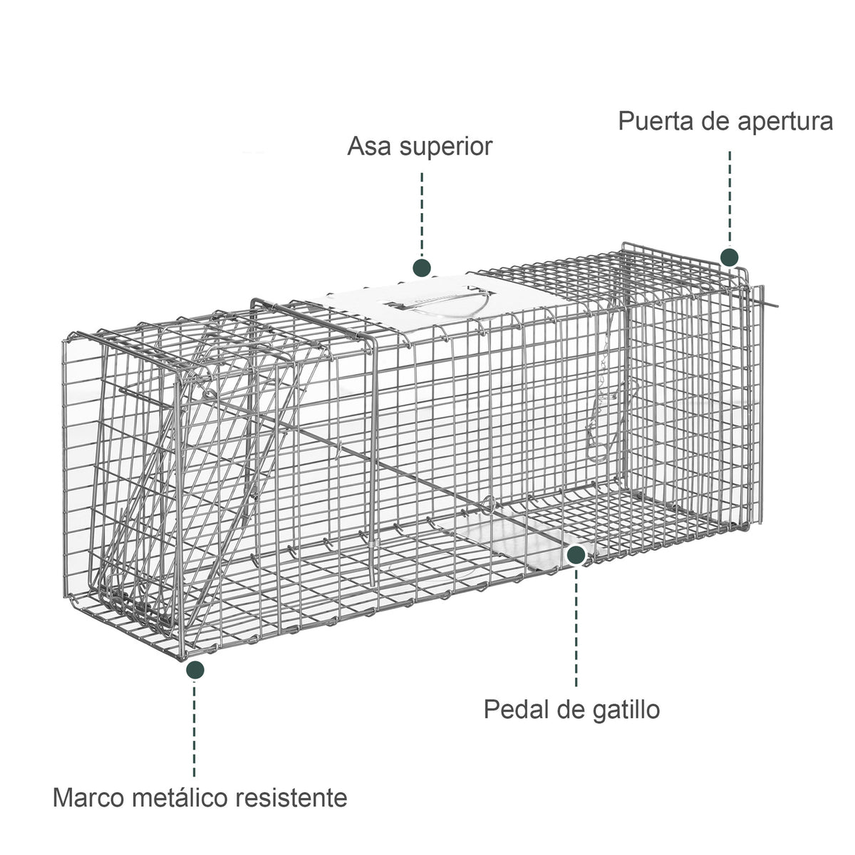 Outsunny Trampa Para Animales Vivos Plegable 81x26x34,5cm Con Puerta Y Asa Plata_5