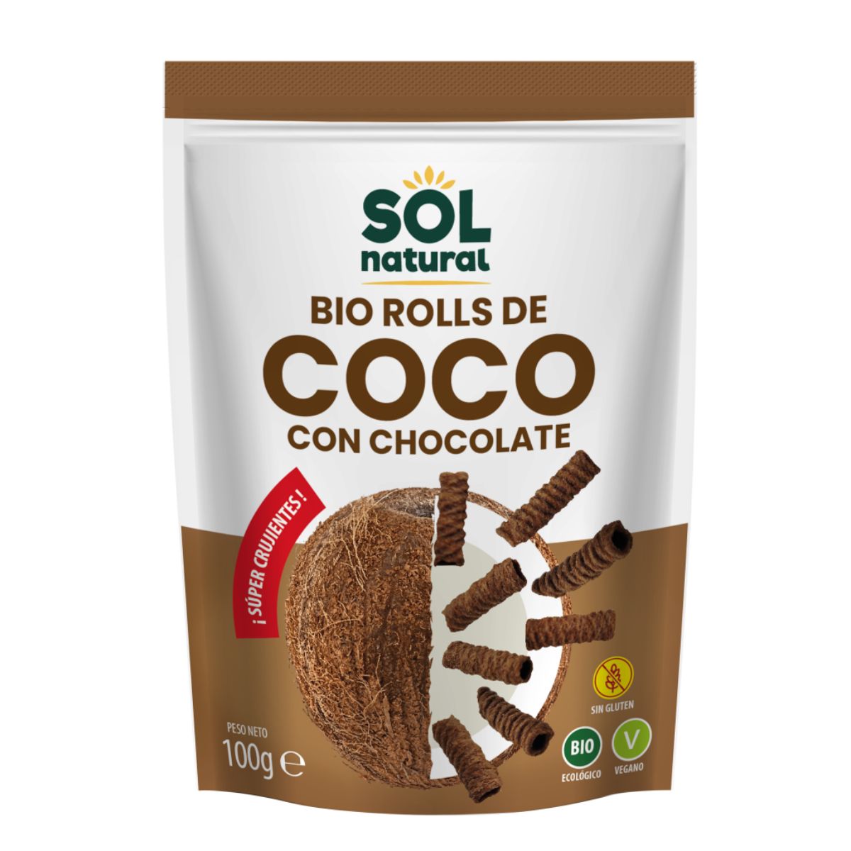 Rolls de Coco y Chocolate Crujientes Bio Sol Natural 100 g