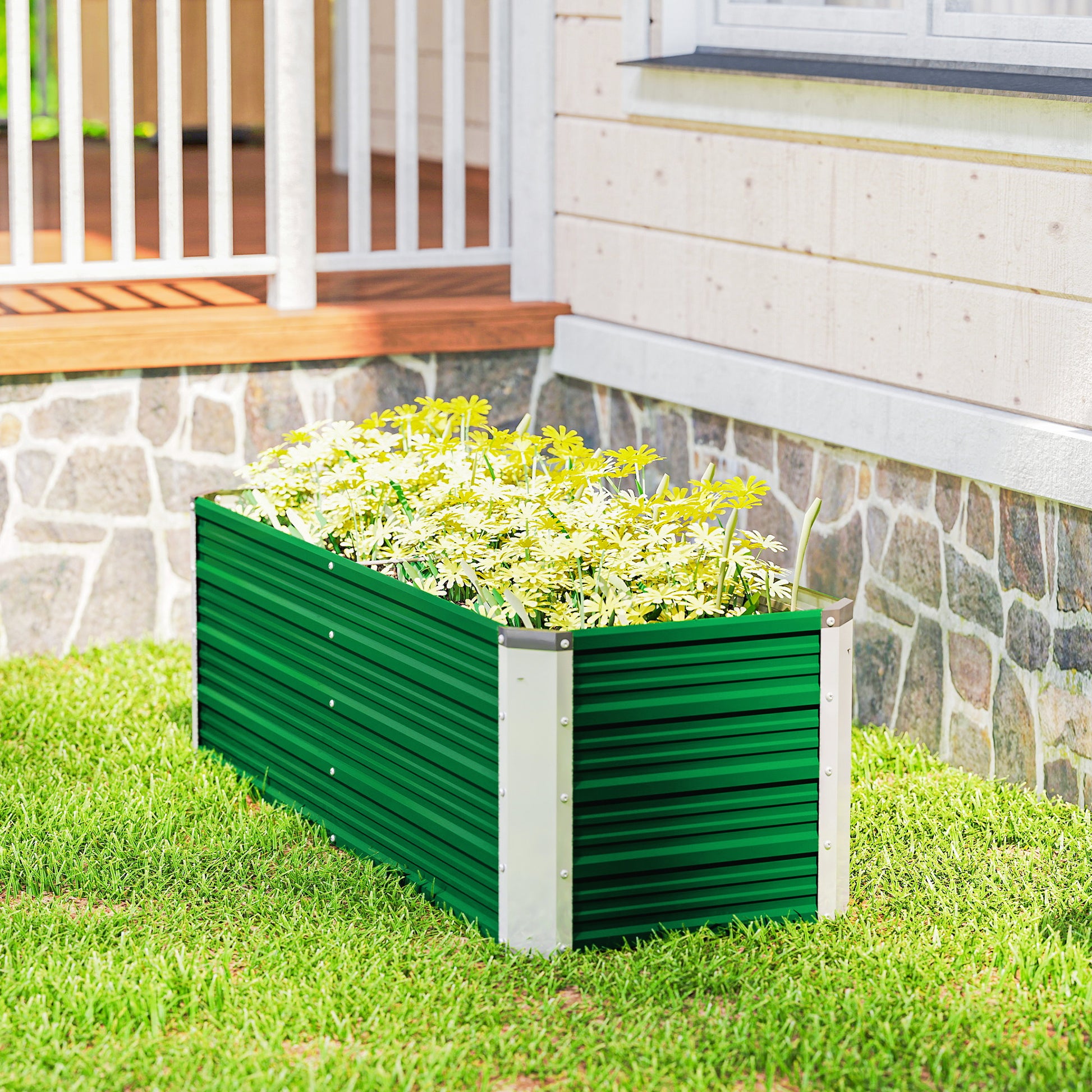 Outsunny Arriate De Jardín De Acero Jardinera Cultivos Plantas 125x47x40cm Verde_3