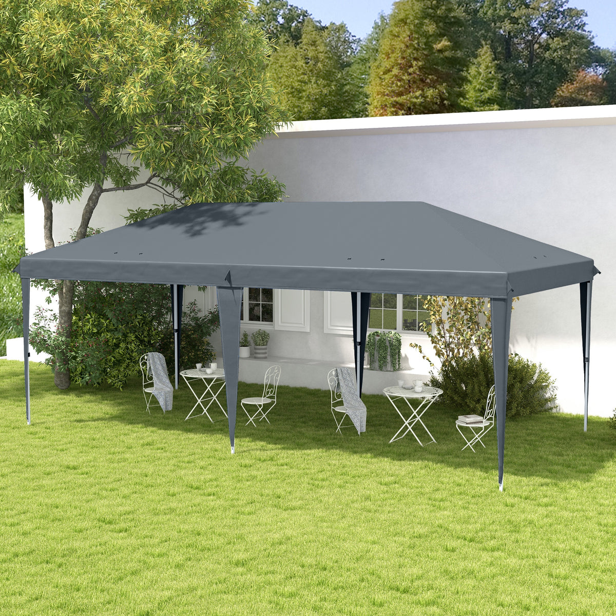Outsunny Carpa Plegable 6x3 M Con Altura Ajustable Y Toldo Anti-uv Gris Claro_1