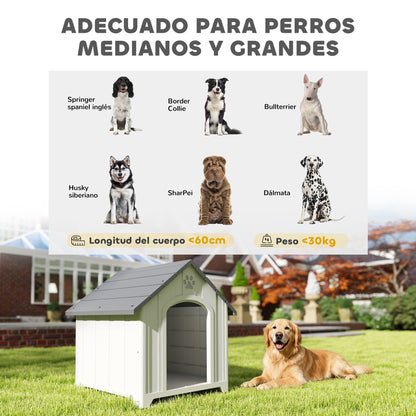 Pawhut Caseta Para Perros Grandes Exterior De Plástico Impermeable Gris_4
