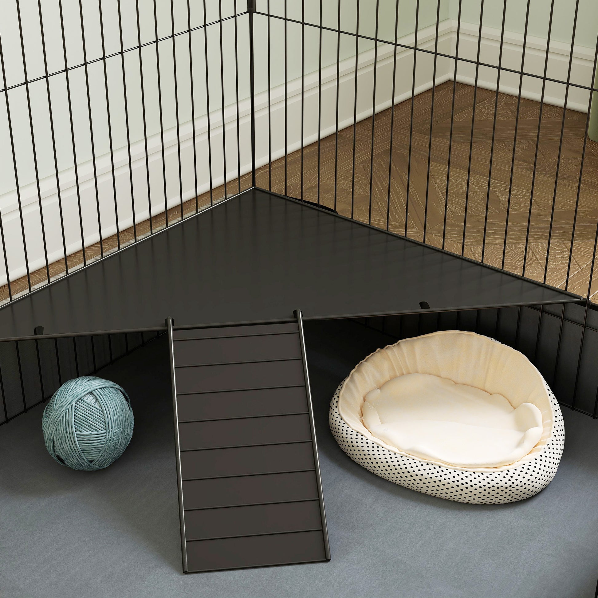Pawhut Jaula Para Animales Pequeños 2 En 1 Con Tapa Removible 121x61x61 Cm Negro_4
