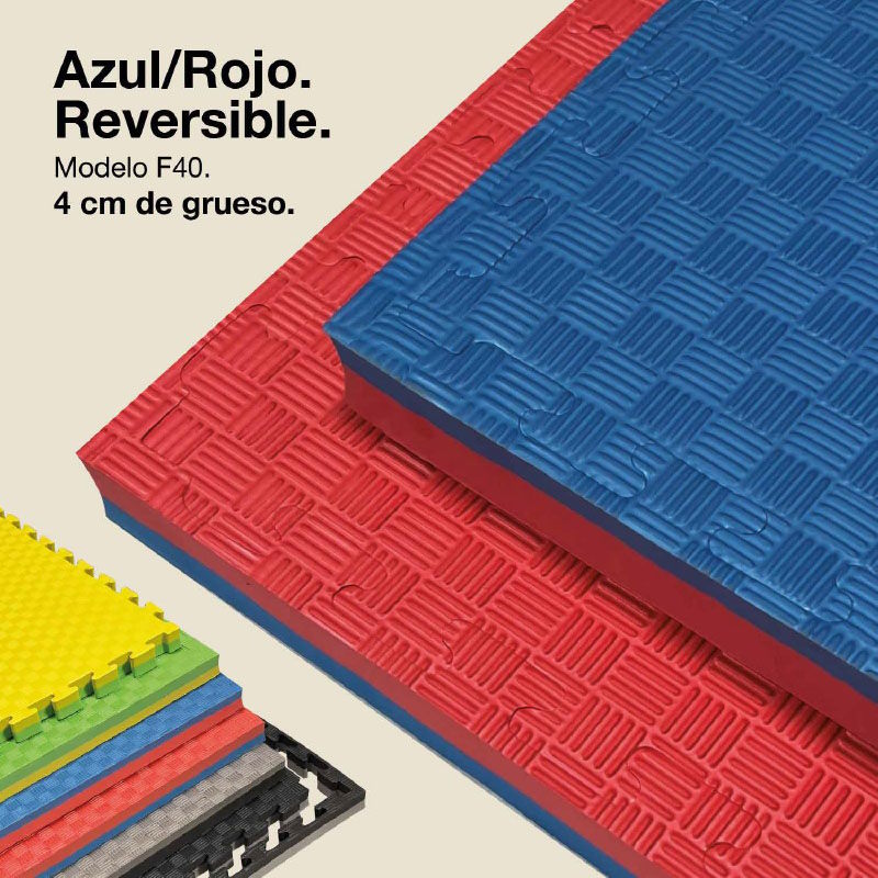 Tatami Puzzle 4cm 100x100cm – Superficie 5 Líneas Azul/rojo Jowy_0