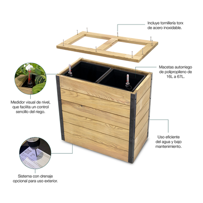 Jardinera Con Autorriego De Madera Nidum Interior Y Exterior Hortalia 86x34x40 Cm_3