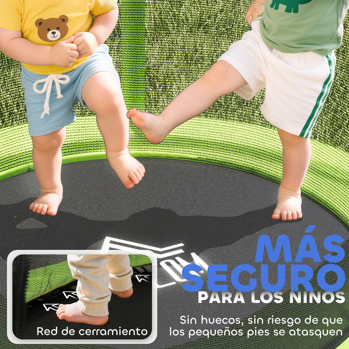 Cama Elástica Infantil Homcom Acero Verde 140x140x190 Cm_4