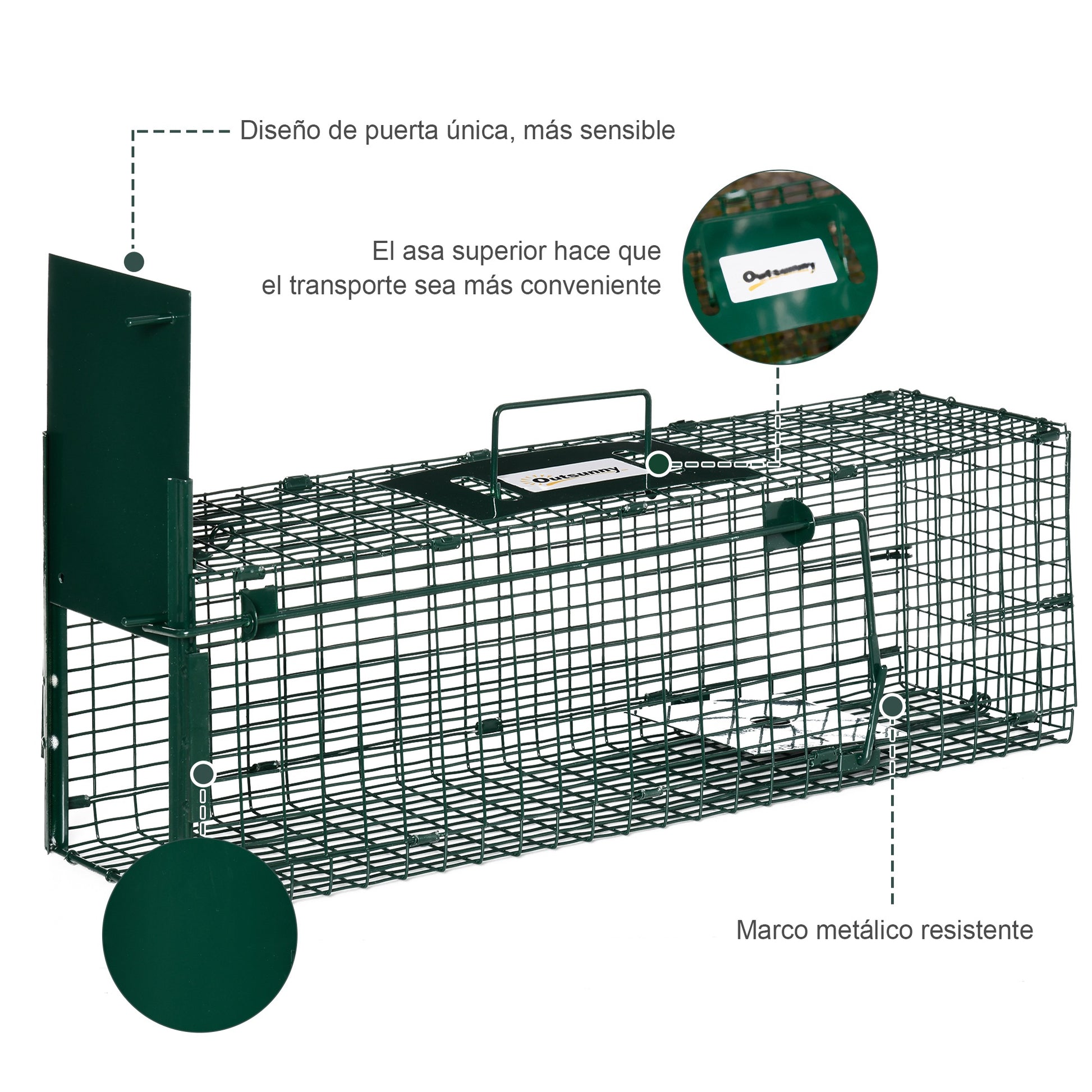 Outsunny Trampa Para Animales Vivos Con Puerta Para Ratones Pequeños 60x18x20 Cm_5