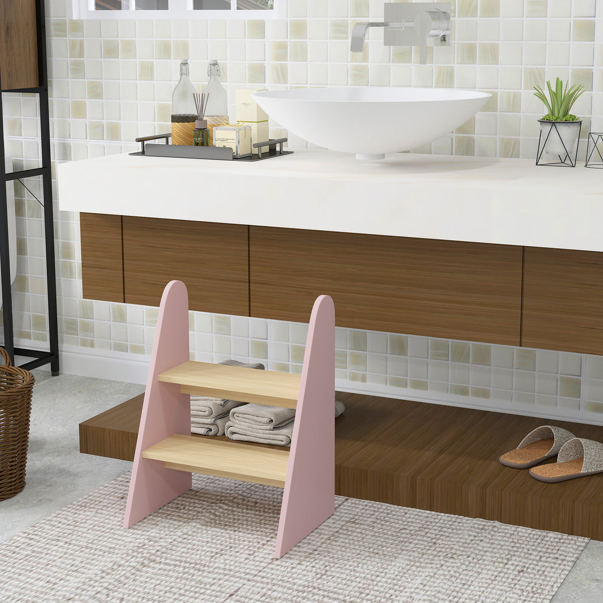 Escada De Apoio Para Crianças Aiyaplay Mdf E Painel Multicamada Rosa 43x30x55 Cm_3