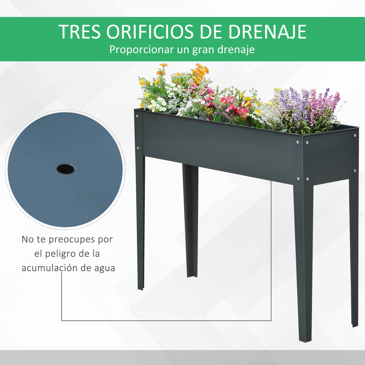 Outsunny Jardinera Elevada Rectangular Con 3 Orificios De Drenaje Para Planta_5
