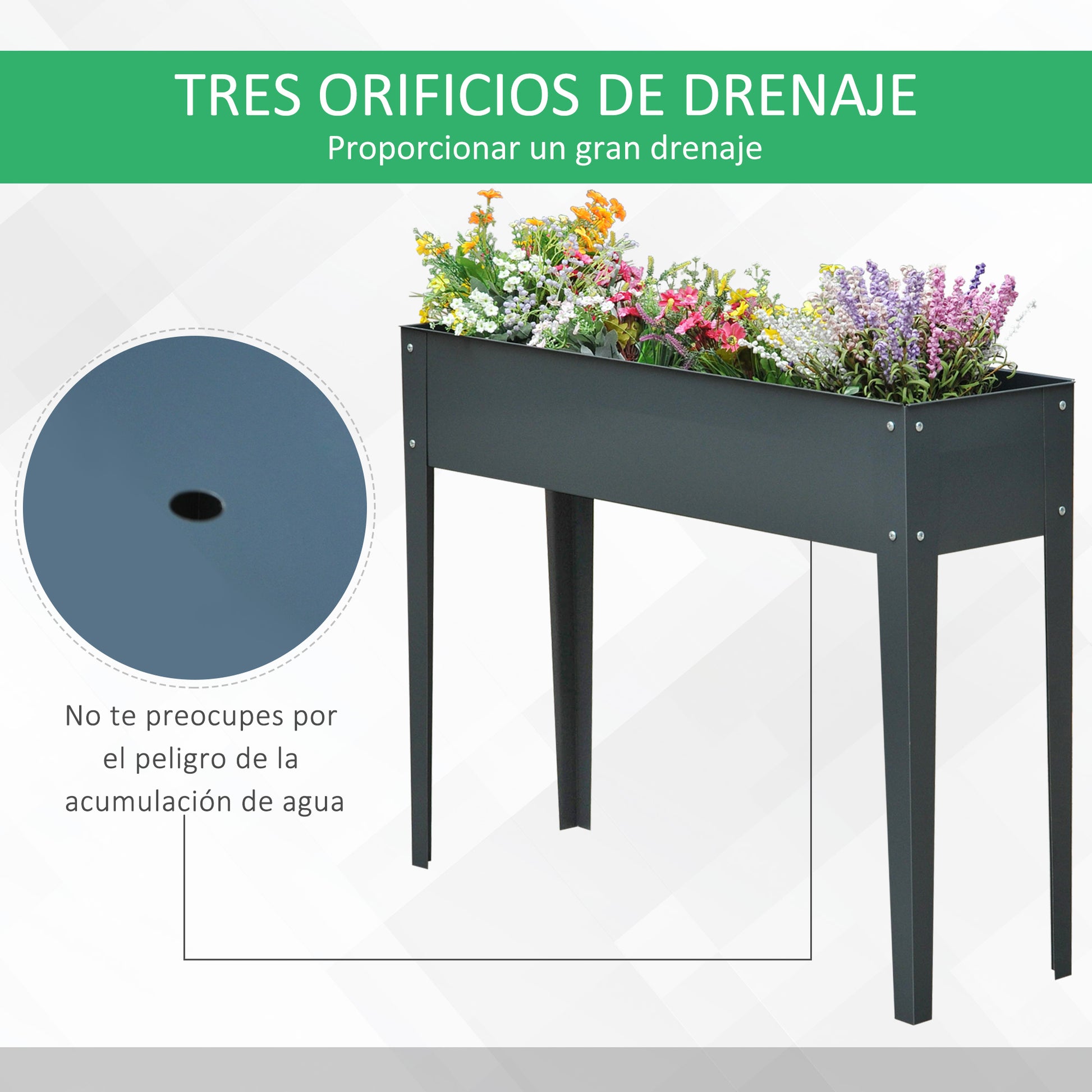 Outsunny Jardinera Elevada Rectangular Con 3 Orificios De Drenaje Para Planta_5