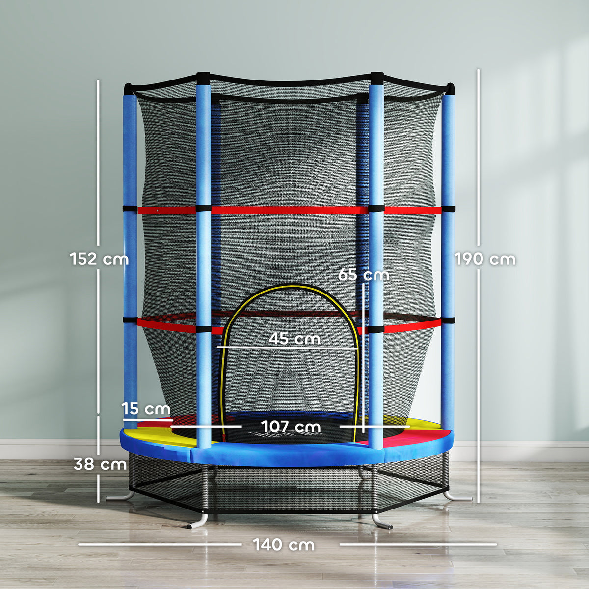 Cama Elástica Infantil Homcom Acero Multicolor 140x140x190 Cm_2