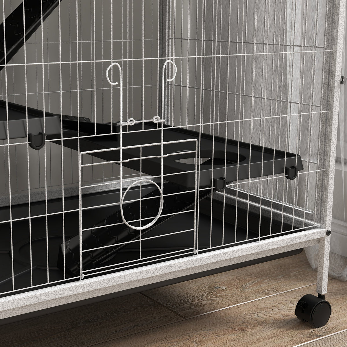 Pawhut Jaula Para Animales Pequeños De 4 Niveles Con Ruedas 80x52x128 Cm Blanco_4