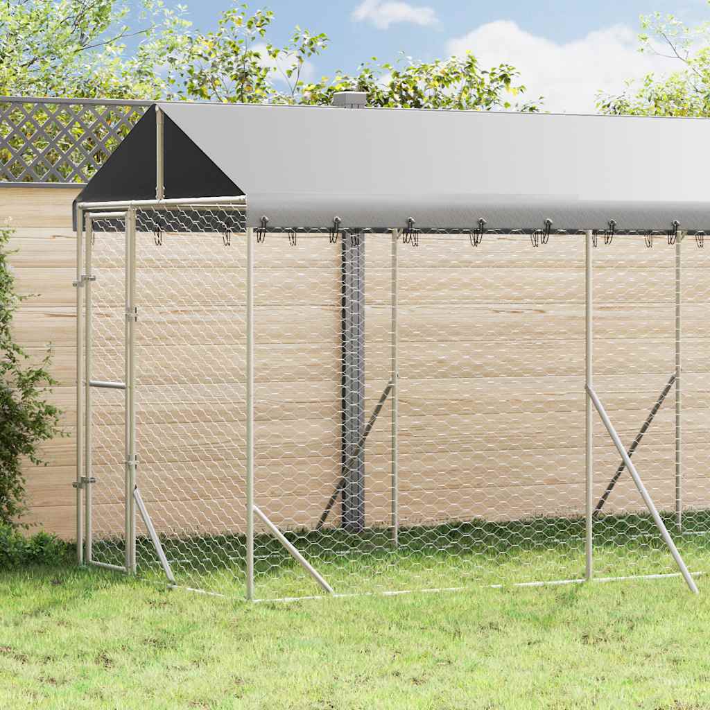 Perrera De Exterior Con Toldo Acero Galvanizado Plata 2x6x2,5 M_1