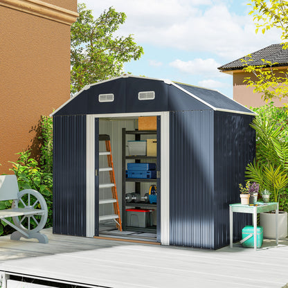 Outsunny Cobertizo De Jardín Exterior 2,7 M² 238x132x198,5 Cm Con Base Gris_1