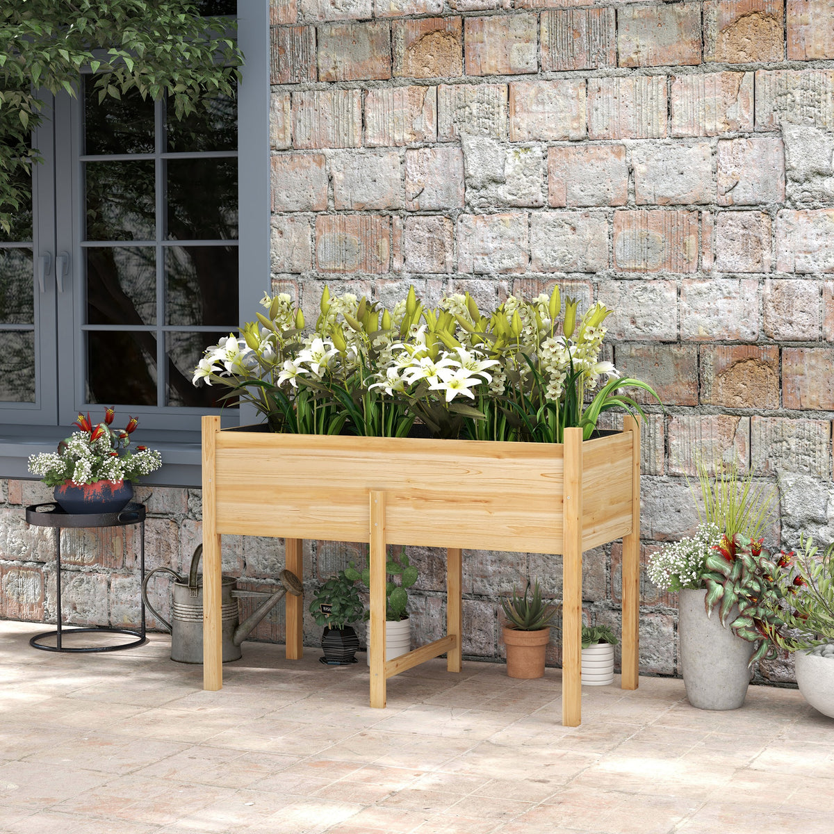 Outsunny Mesa De Cultivo De Madera 115x55x80 Cm Con Tela No Tejida Natural_1