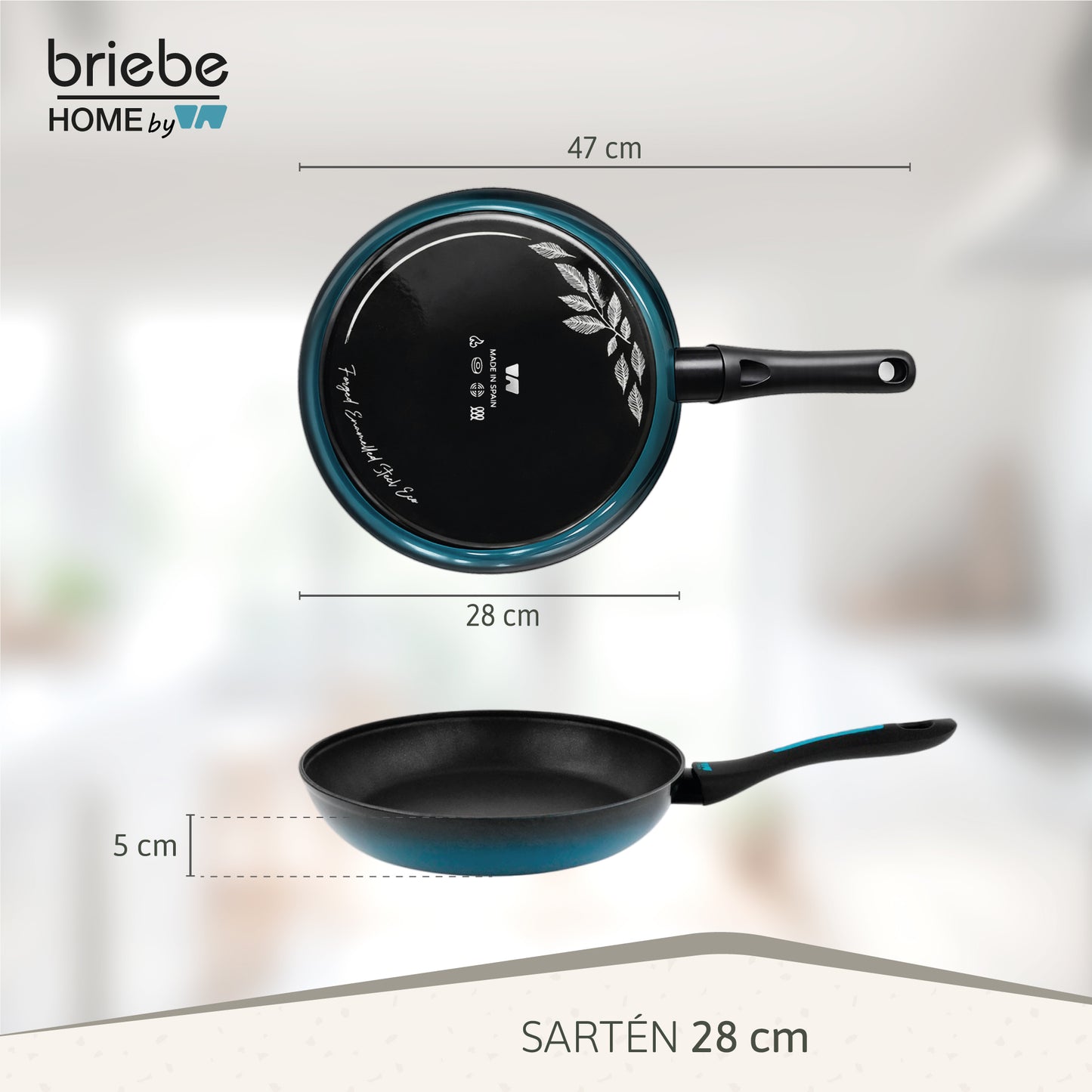 Briebe Sartén Inducción Acero Forjado 28 Cm Antiadherente Sin Pfoa, Todas Cocinas, Fabricada En España, Mare, Azul_5