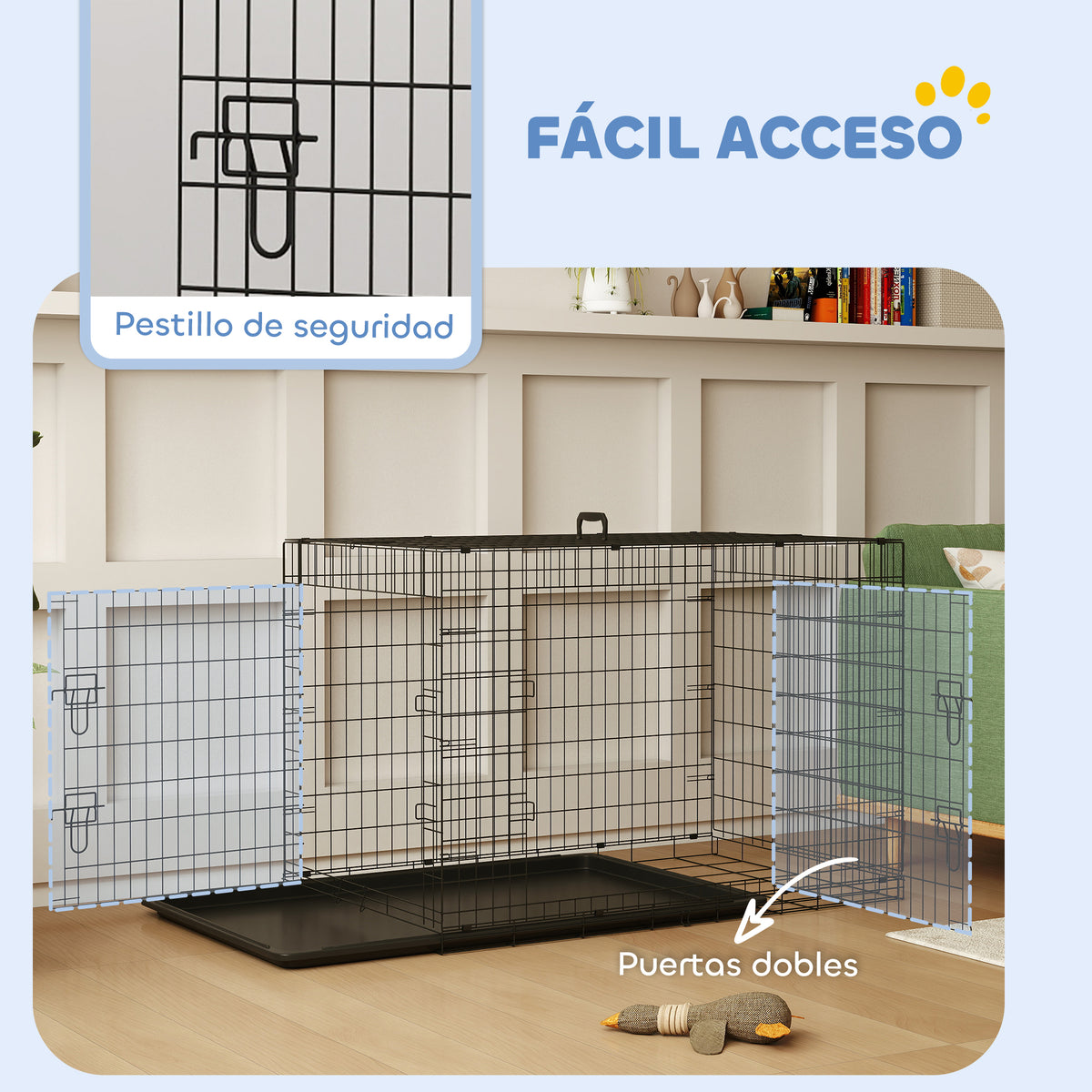 Pawhut Transportín De Perro De 2 Puertas Plegable Con Asa Acero 121x76,5x81 Cm_3