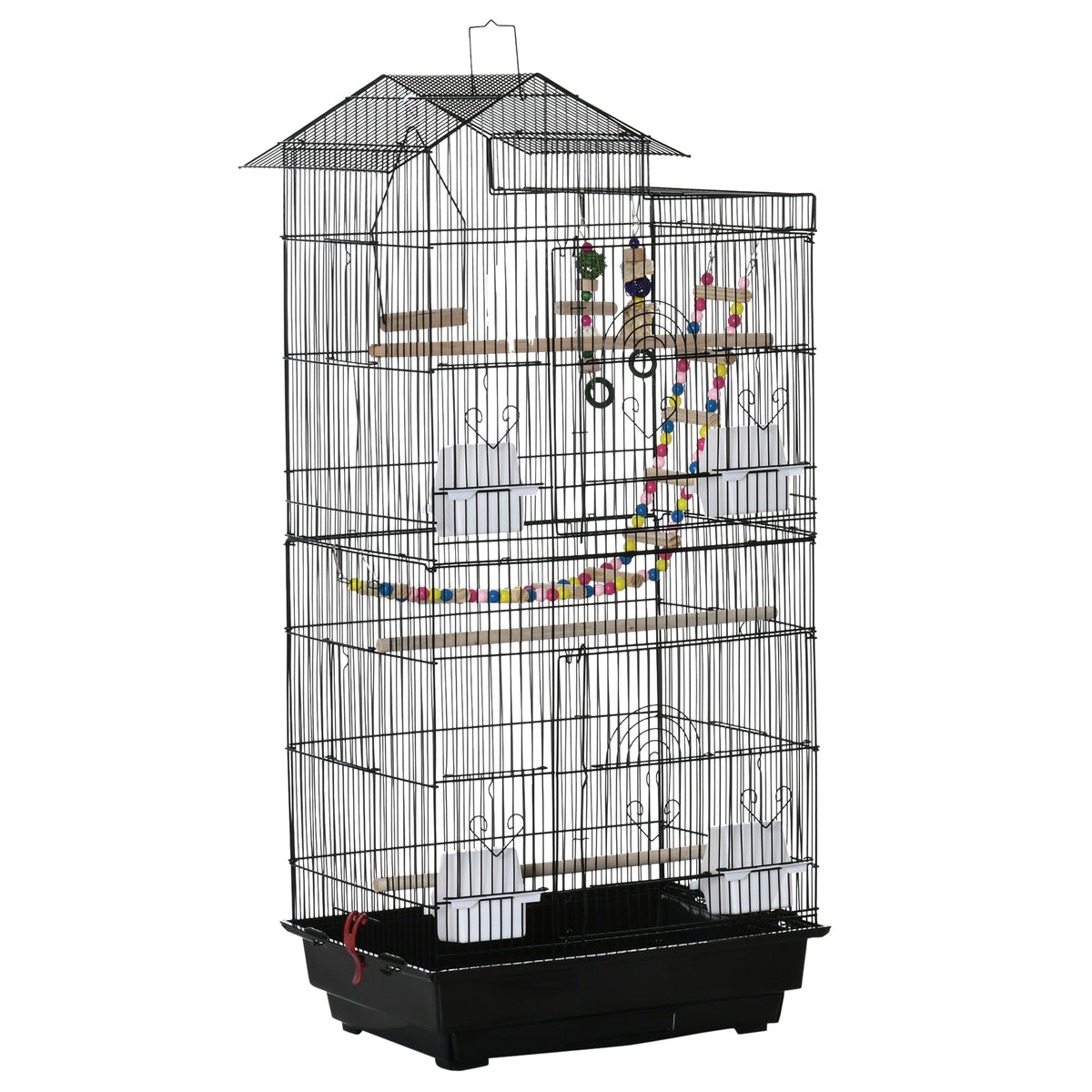 Pawhut Jaula Para Pájaros Con Múltiples Puertas 4 Comederos Columpio 46x36x100cm_0