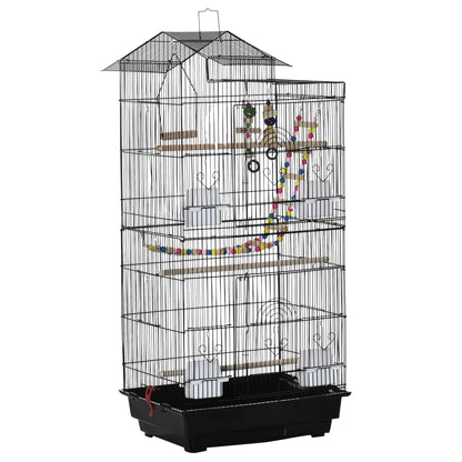 Pawhut Jaula Para Pájaros Con Múltiples Puertas 4 Comederos Columpio 46x36x100cm_0